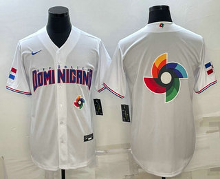 Men%27s Dominican Republic Baseball 2023 White World Baseball Big Logo With Patch Classic Stitched Jersey